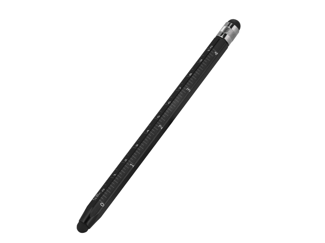 Lápiz óptico multifuncional para pantalla táctil en aluminio negro con luz dorada