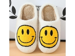 2026-zapatillas De Casa Mujer Algodón Peludo Caritas Sonrientes Suelas Gruesas Anti-deslizantes Talla Asiática 39-40 Blanco