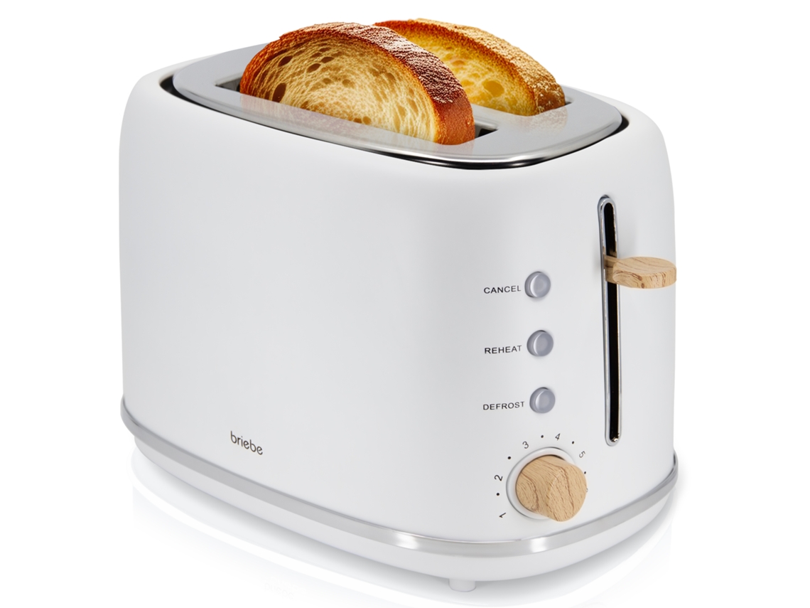 Nordic Tostadora Pan Ranura Ancha, Tostador 2 Rebanadas, 6 Niveles Tostado, Calientapanecillos Briebe Ta1166wht Blanco
