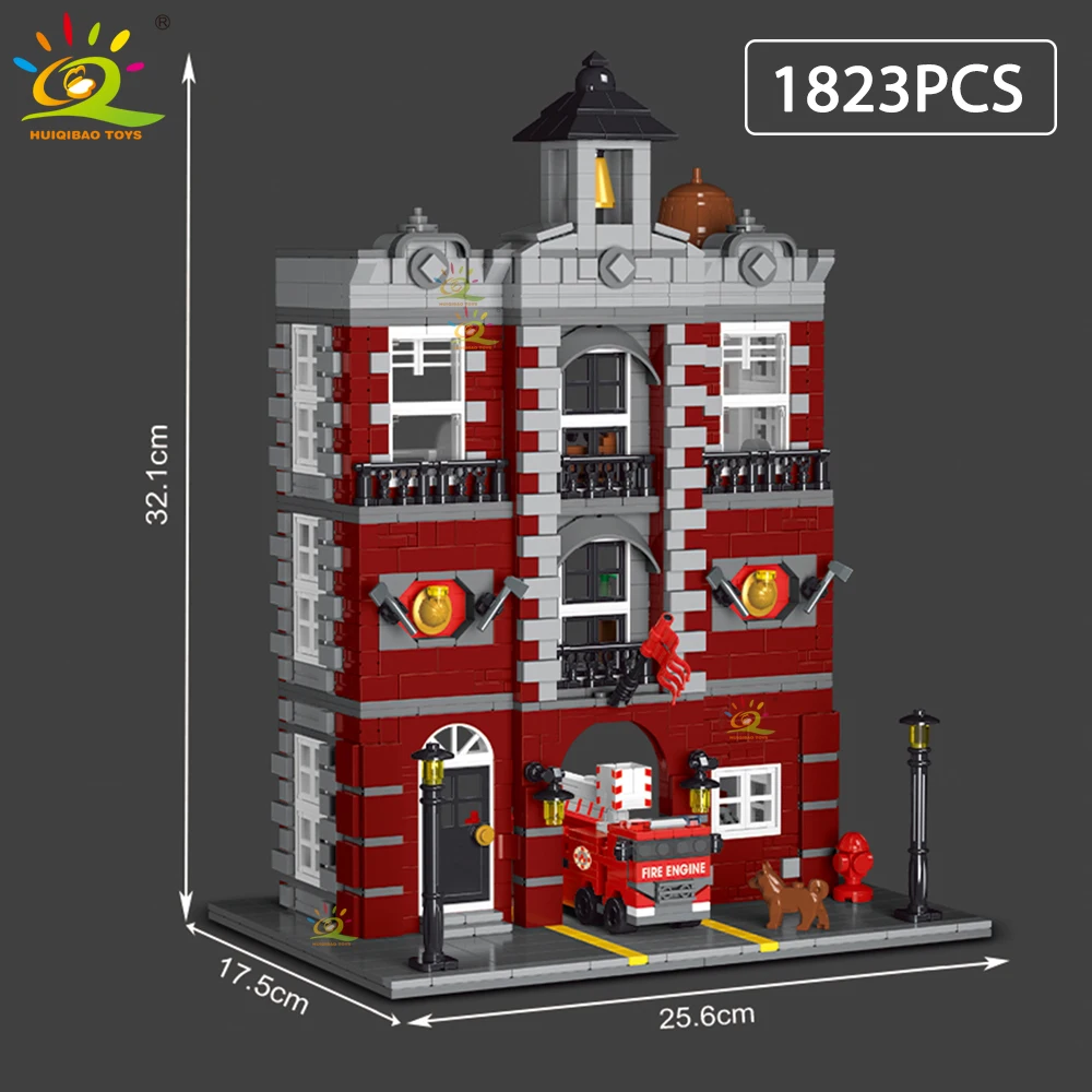 Maqueta de una estación de bomberos construida con bloques de construcción de 1823 (sin luces).