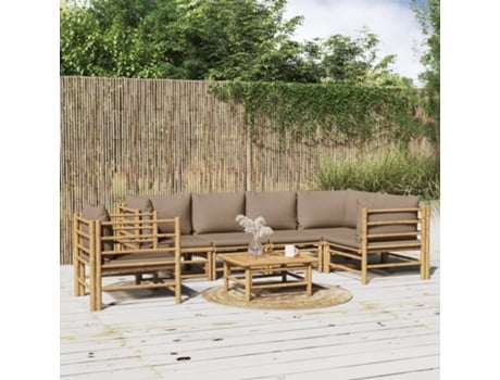 Conjunto 7 de muebles de jardín VIDAXL bambú y cojines gris taupe