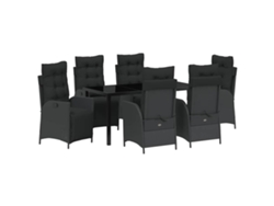 Maison Exclusive - Juego de comedor de jardín de 7 piezas en mimbre negro con cojines