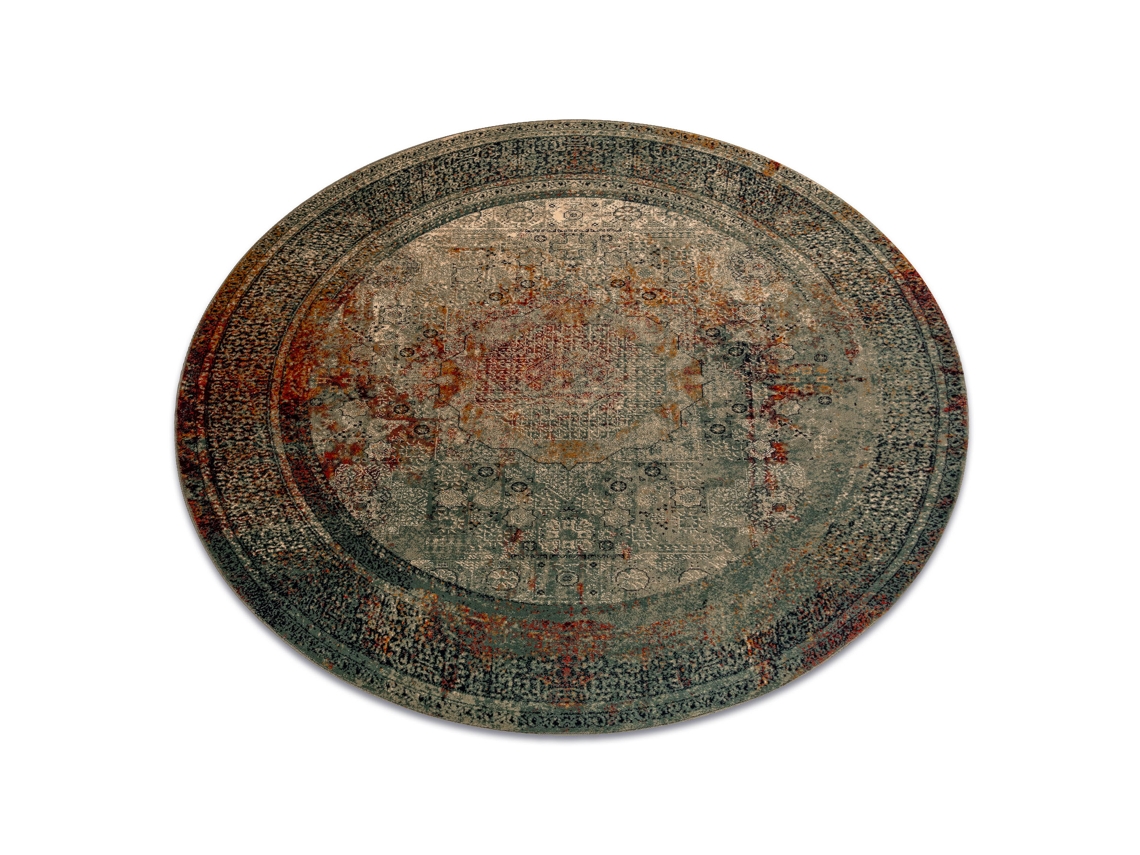 Alfombra De Lana Omega Mamluk Circulo - Rosetón Vintage Verde Oscuro