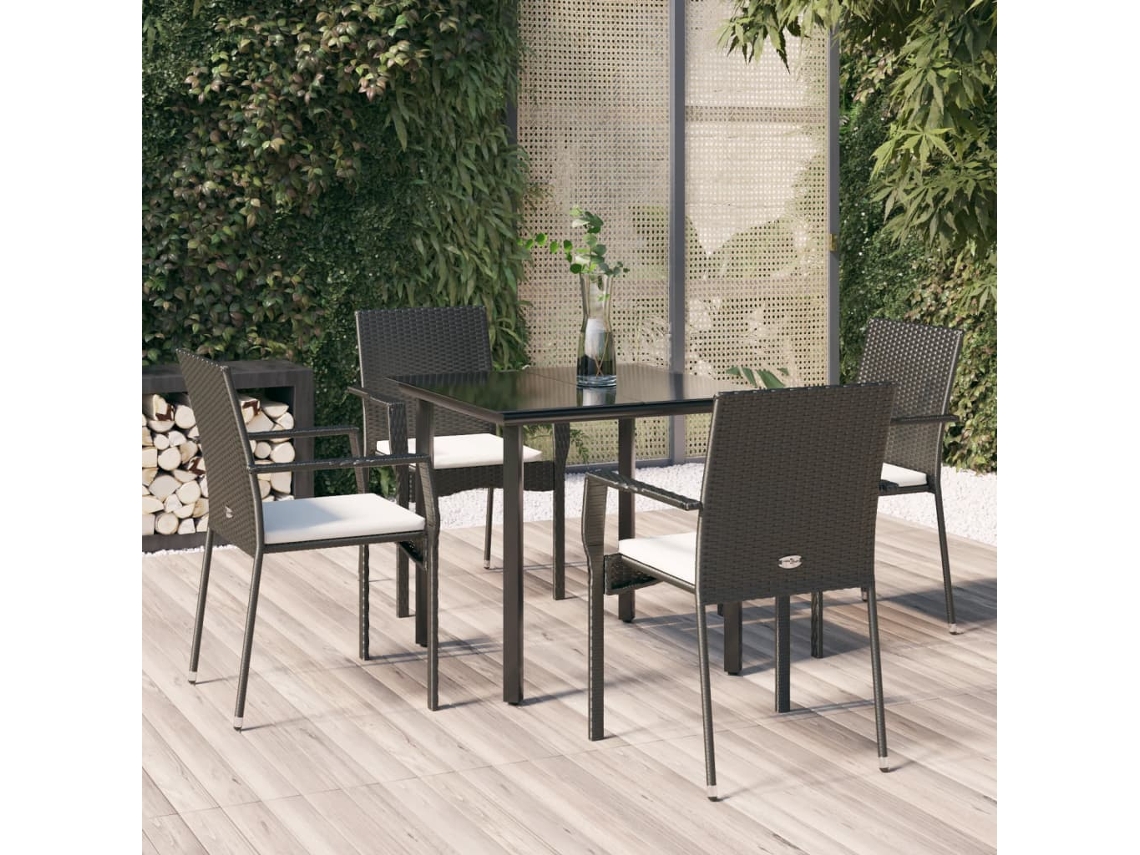 Juego de comedor de jardín de 5 piezas con cojines de mimbre negros de DKD Home Decor