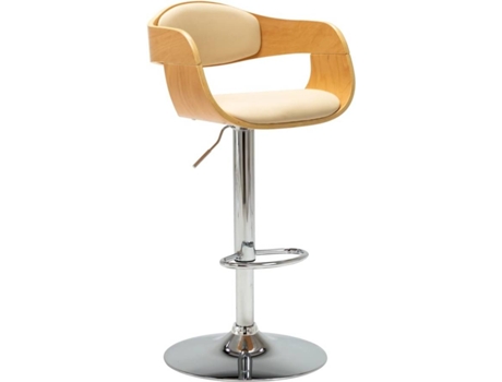 vidaXL Taburete de cocina de madera curvada y cuero sintético crema