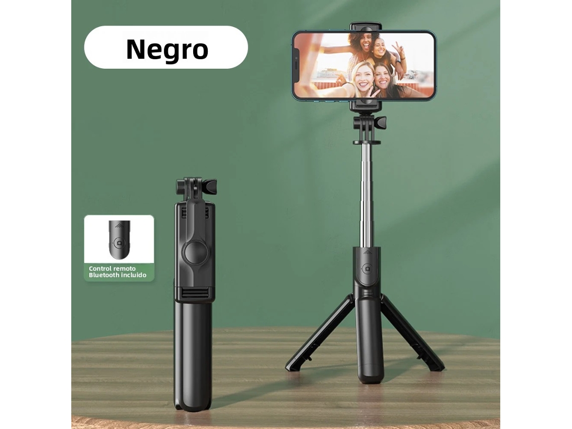 (Negro) Trípode multifuncional, palo selfie Bluetooth con control remoto