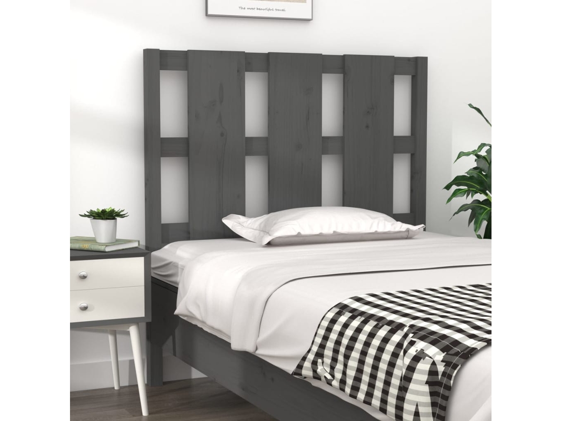 Cabecero De Cama Madera Maciza De Pino Gris 95,5x4x100 Cm