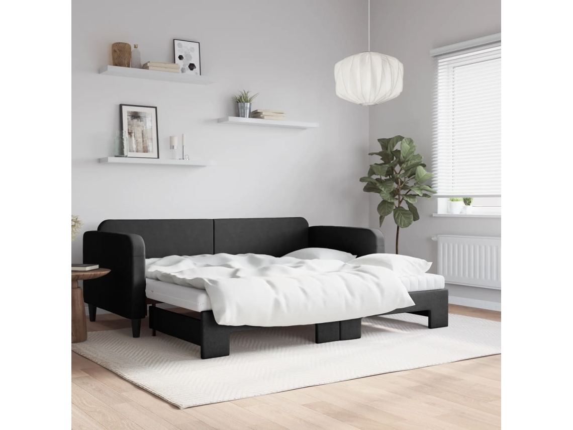Sofá Cama Nido Con Colchón Tela Negro 90x200 Cm