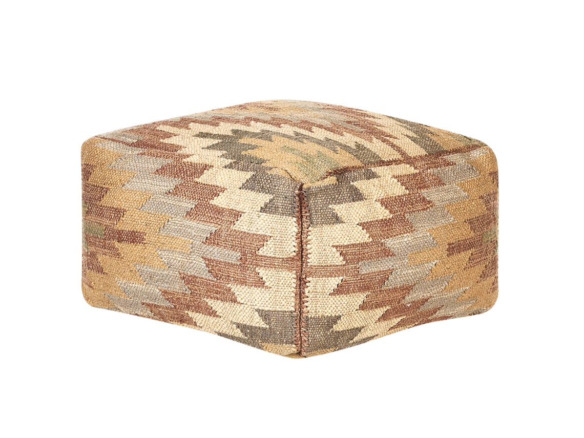Otomana decorativa de patrón geométrico BELIANI Deepor de Yute Beige 50x50x30