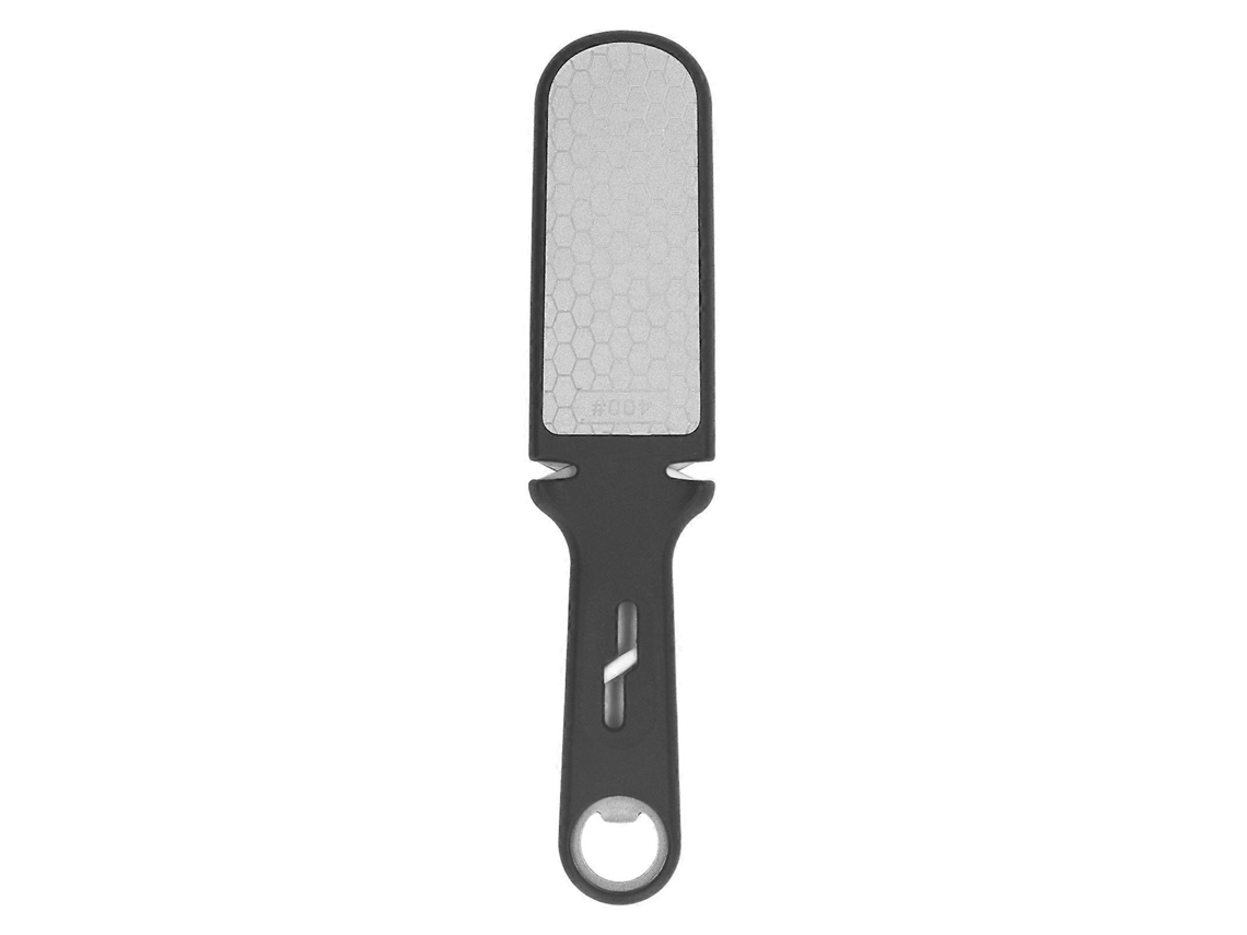 Afilador de cuchillos multifuncional 6 en 1 con piedra de doble cara, portátil, negro.