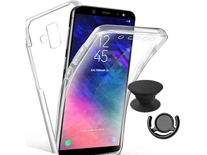 Kit Funda, PopSocket y Soporte PopSocketNegro Samsung Galaxy A20e 360º Transparente