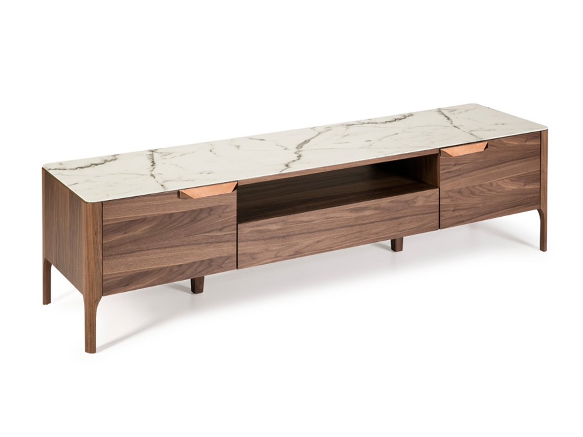 Mueble de TV ANGEL CERDÁ. 3078 (Marrón, Blanco - MDF, Madera, Vidrio - 180 x 45 x 50 cm)
