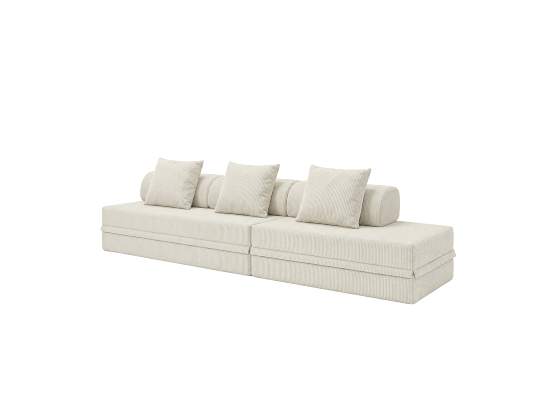 Sofá Modular 3+2 Lugares Convertible Veludo Regular Beige