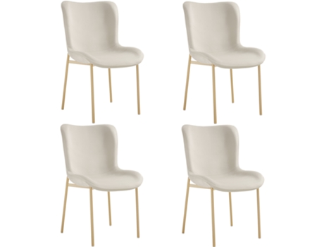 Juego de 4 sillas tapizadas Tessa, terciopelo, ergonómicas, beige/dorado TECTAKE