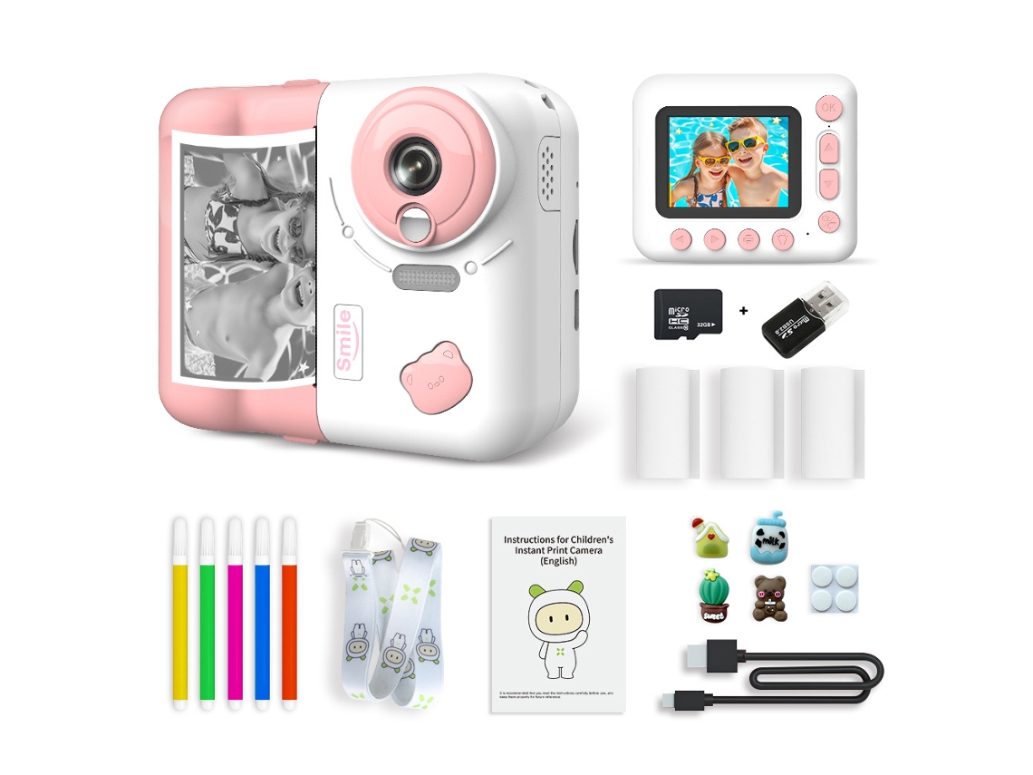 Cámara Digital Para Niños 1080p Cámara De Impresión Térmica 32g Rosa Gertiz
