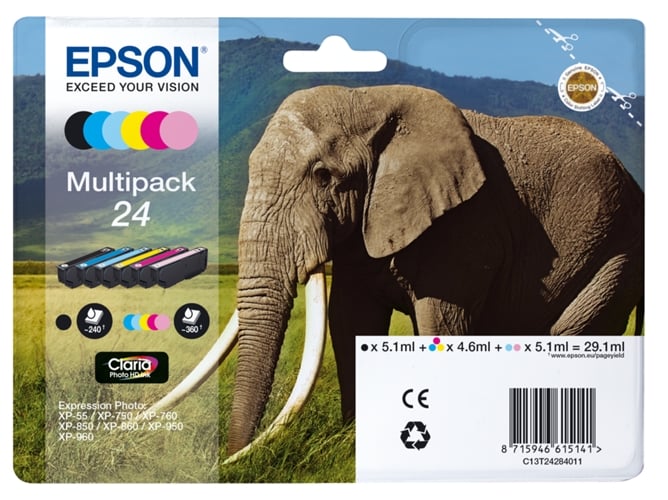 Pack ahorro cartuchos de tinta original EPSON, 24, Elefante, C13T24284021, T2428