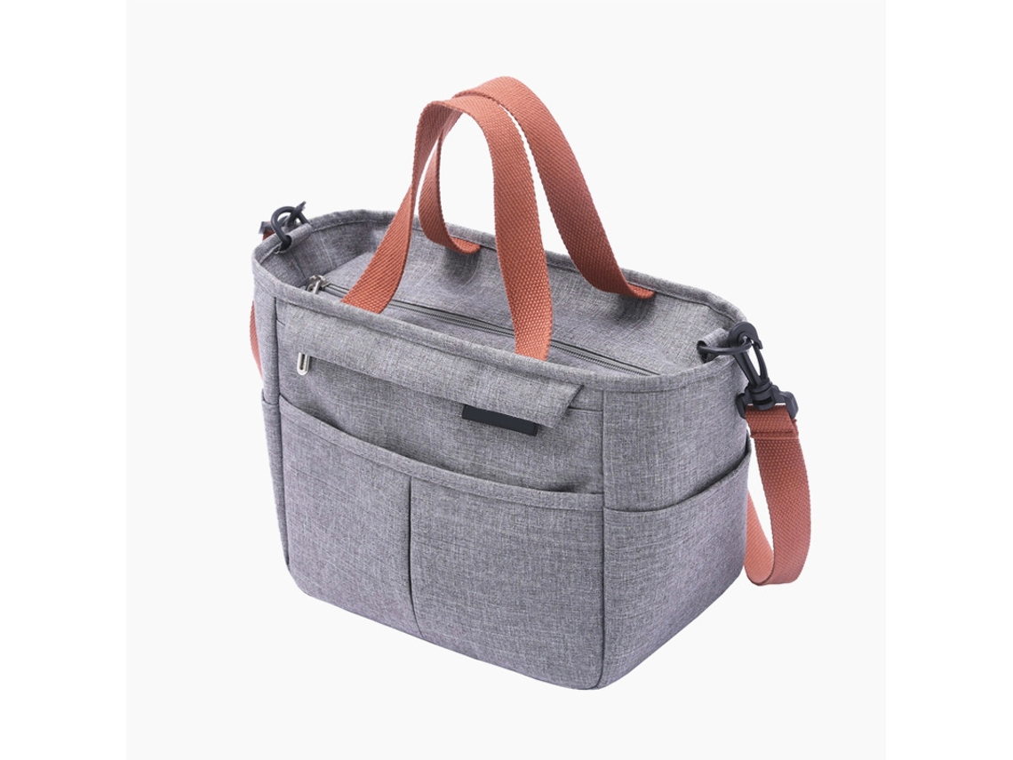 Bolsa Térmica Gris De Malla Oxford Para El Almuerzo Con Múltiples Bolsillos.
