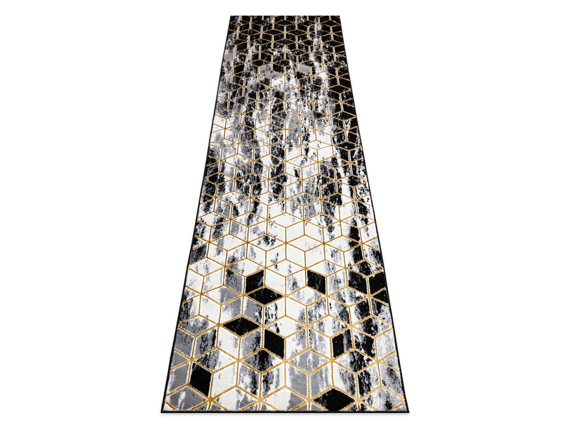 Alfombra, Alfombra de Pasillo Gloss Moderno 409A 82 Cubo Elegante, Glamour, Art Deco Negro/Gris/Oro (80 x 200 cm)