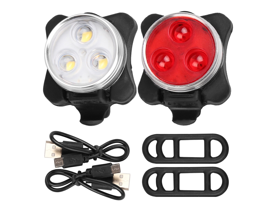 Juego de luces USB para bicicleta, iluminación urbana y de montaña, ABS rojo/blanco Tommy01