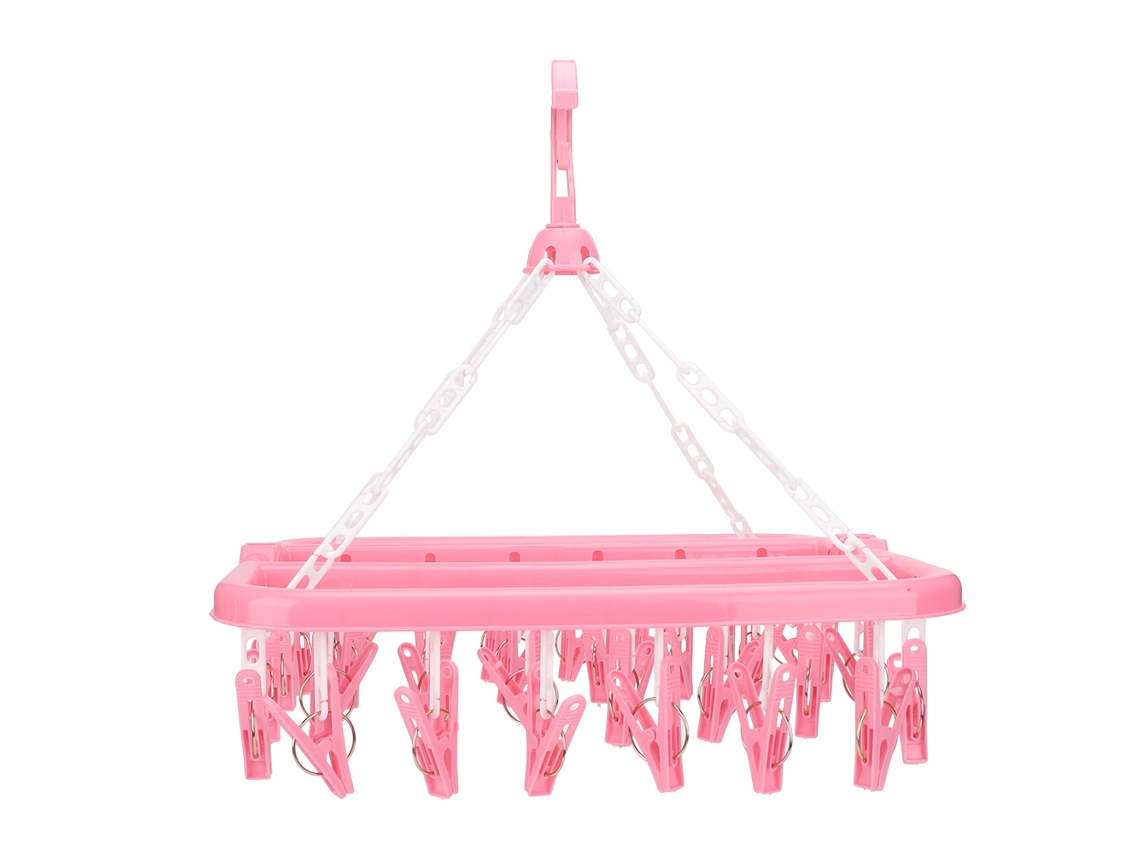 Tendedero plegable con 32 pinzas, rosa