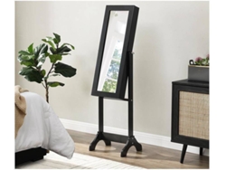 Armario Joyero con Espejo Mdf y Madera Abeto OZAIA Berenice (Negro - 30x39x120 cm)