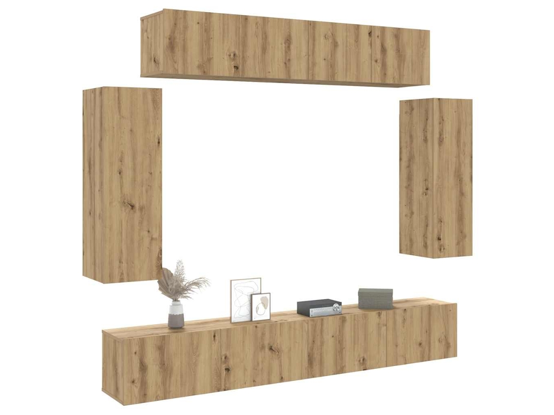 Juego de 6 muebles de pared para TV de madera de roble artesanal Wsd882598 Lovely Home
