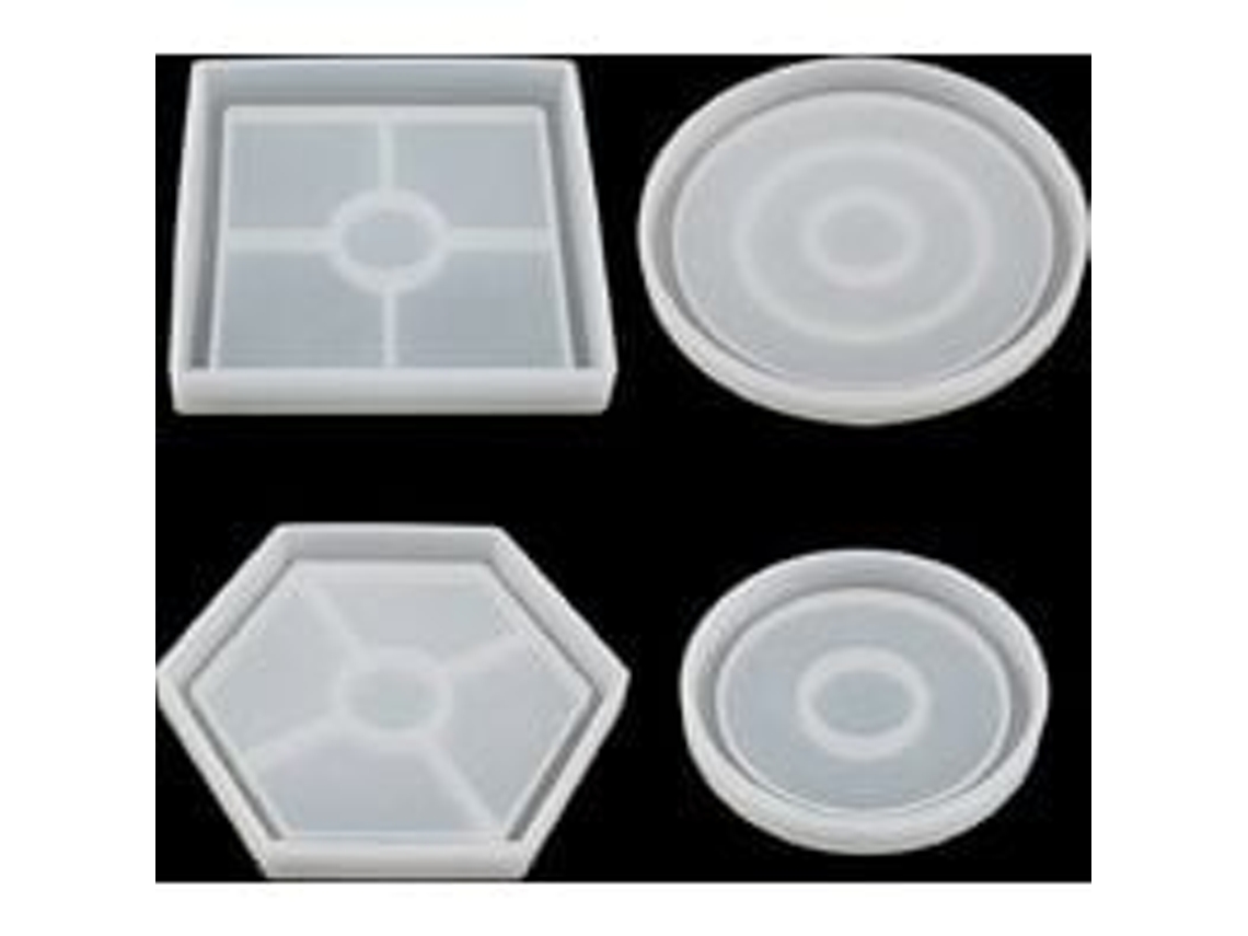 Juego JEIIBRZUI de 4 moldes para reposacorazas: 1 hexagonal, 1 cuadrado, 1 círculo grande y 1 círculo pequeño con acabado espejo