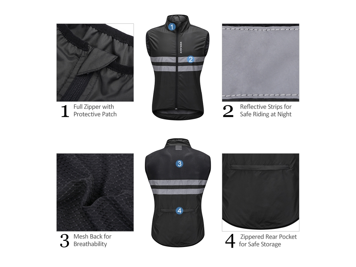 Chaleco De Ciclismo Sin Mangas Wosawe, Impermeable Y Transpirable, Con Franjas Reflectantes, Para Hombre Y Mujer.
