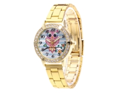 Reloj Analógico De Cuarzo Con Brazalete De Acero Y Esfera Con Diamantes De Imitación En Forma De Búho Para Hombre Y Mujer (dorado)