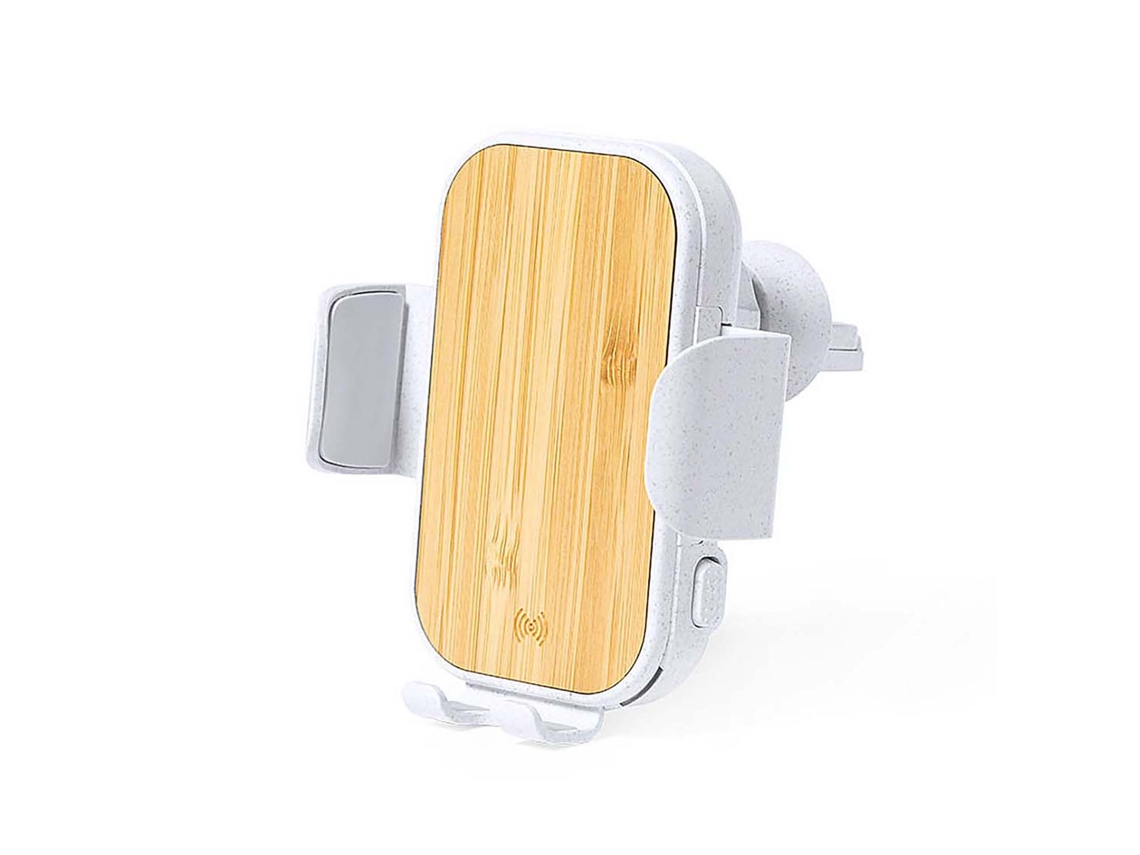 Cargador inalámbrico para coche de 15 W. Bambú natural. Presa ajustable.