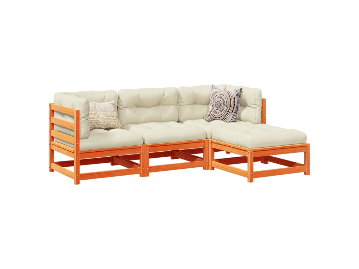 Conjunto 4pcs Sofás Jardim C/ Almofadões Pinho Maciço Castanho Mel Dkd Home Decor