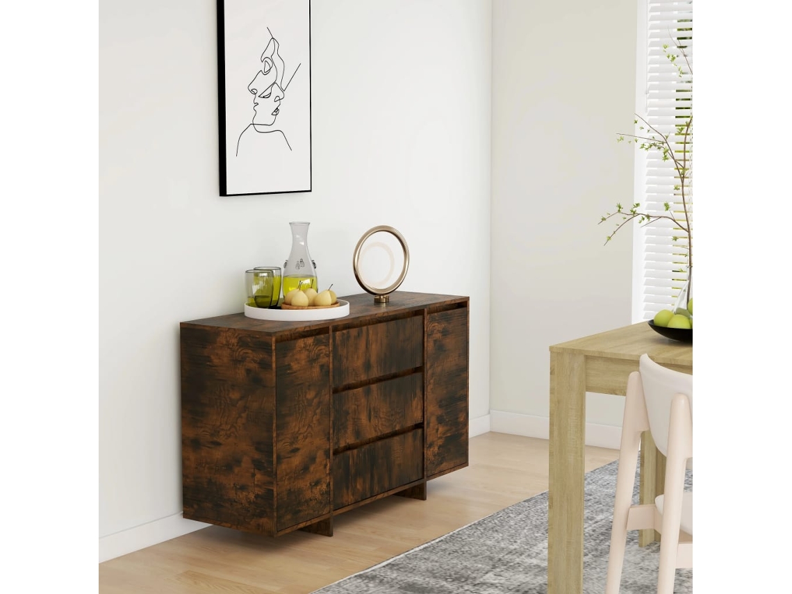 Aparador Con 3 Cajones Roble Ahumado 120x41x75 Cm