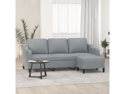 Sofá De 3 Plazas Con Taburete De Tela Gris Claro 180 Cm