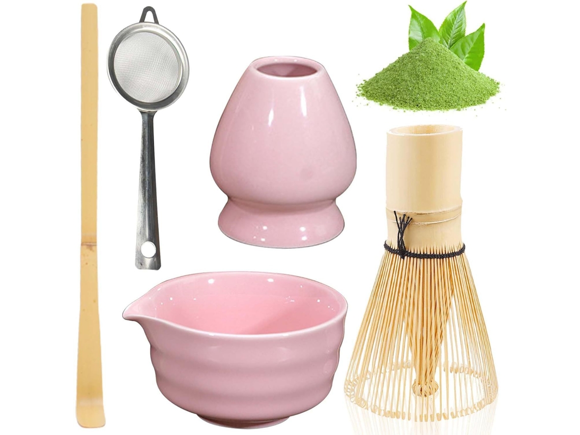 Set de Matcha Rosa con Tazón de Cerámica, Batidor Japonés, Soporte y Colador, Kit Completo para Preparar Matcha Tommy01