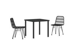 Conjunto de comedor de jardín de 3 piezas - Muebles de comedor de jardín de acero con recubrimiento de polvo negro HARLANV1