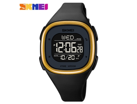 Reloj electrónico para deportes al aire libre Reloj luminoso impermeable Reloj digital LED unisex-Oro negro LUUCOZK