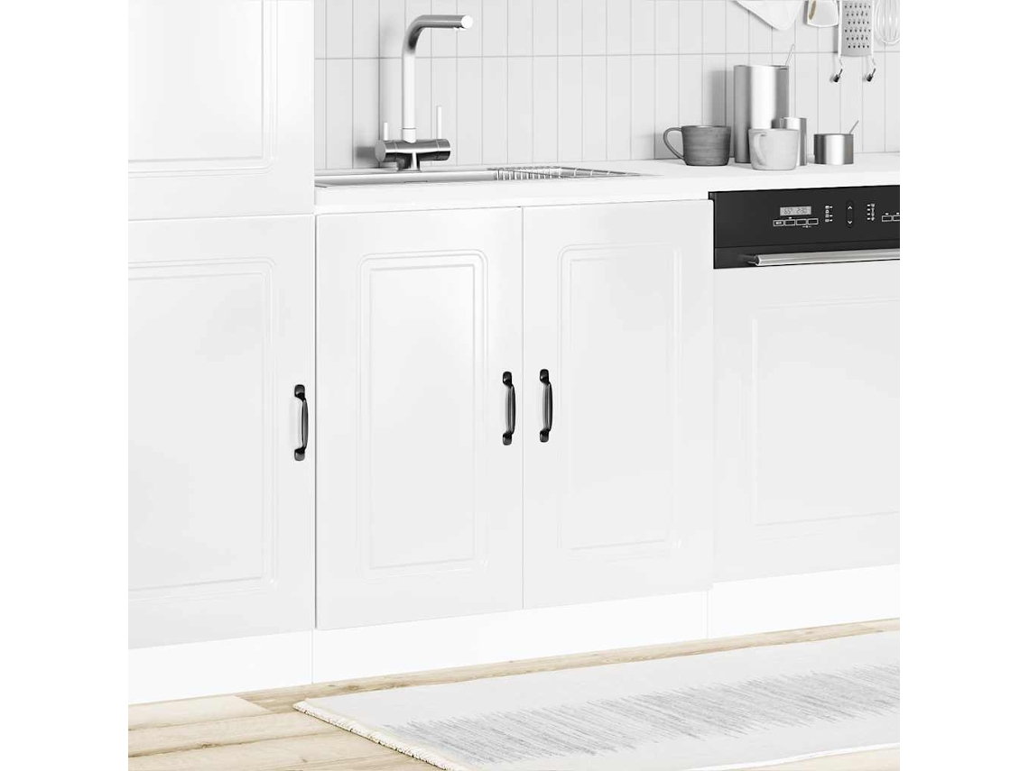 Muebles de cocina - Mueble bajo para fregadero Kalmar blanco brillante 80x46x81,5 cm HARLANV1