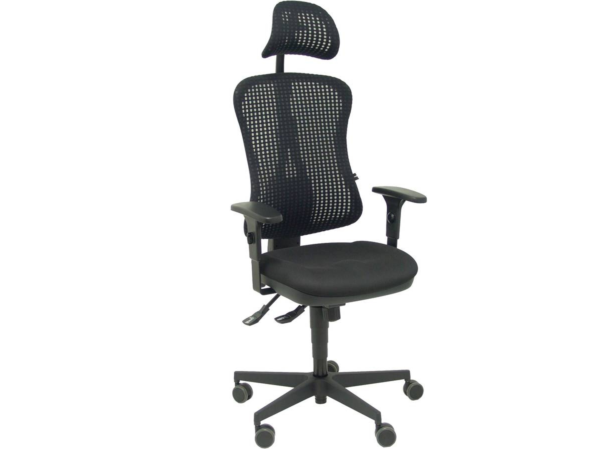 Silla de Escritorio Ejecutiva PIQUERAS Y CRESPO Agudo Negro con ruedas de parqué (Brazos ajustables - Malla y Tejido)