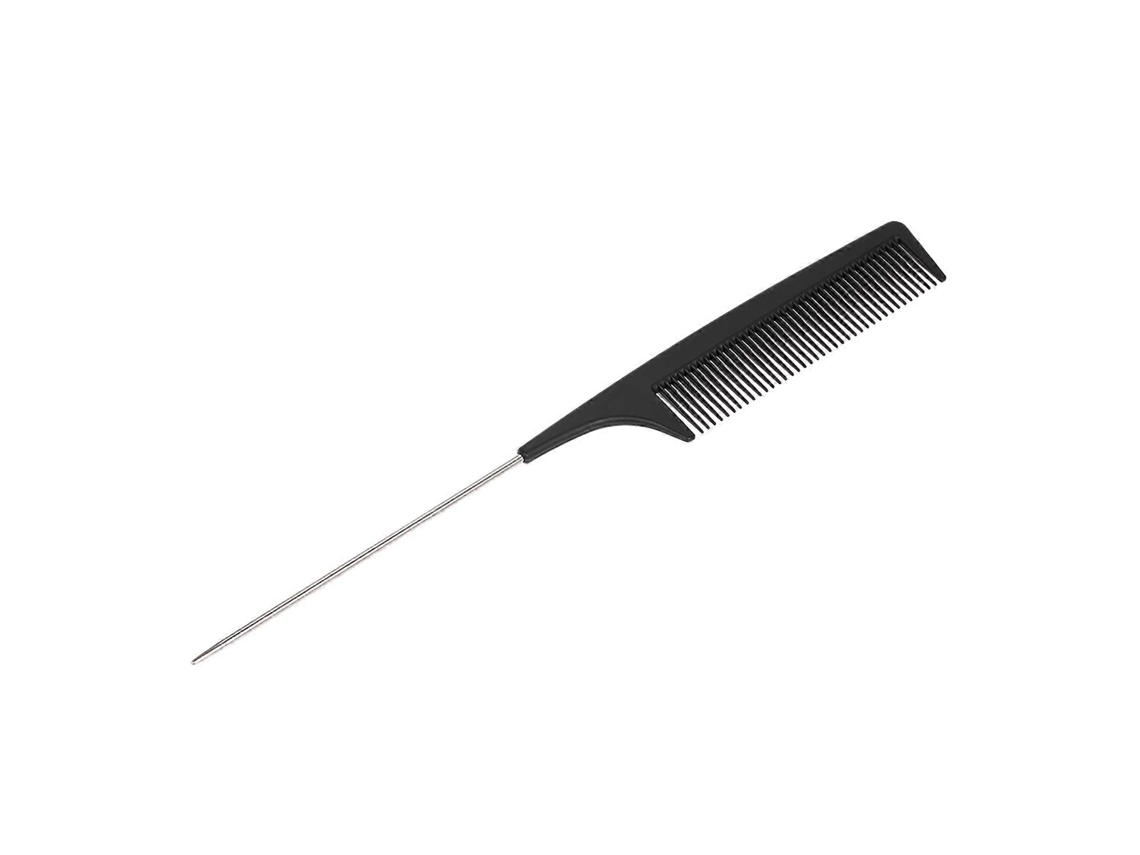 Peine profesional para cortar el cabello con mango de acero inoxidable de 23 cm, negro.
