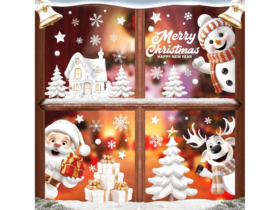 73 pegatinas navideñas para ventanas, hombre de jengibre rojo, dulces navideños, reutilizables, doble cara, decoración para el hogar, fiestas en interiores, Viewleaf