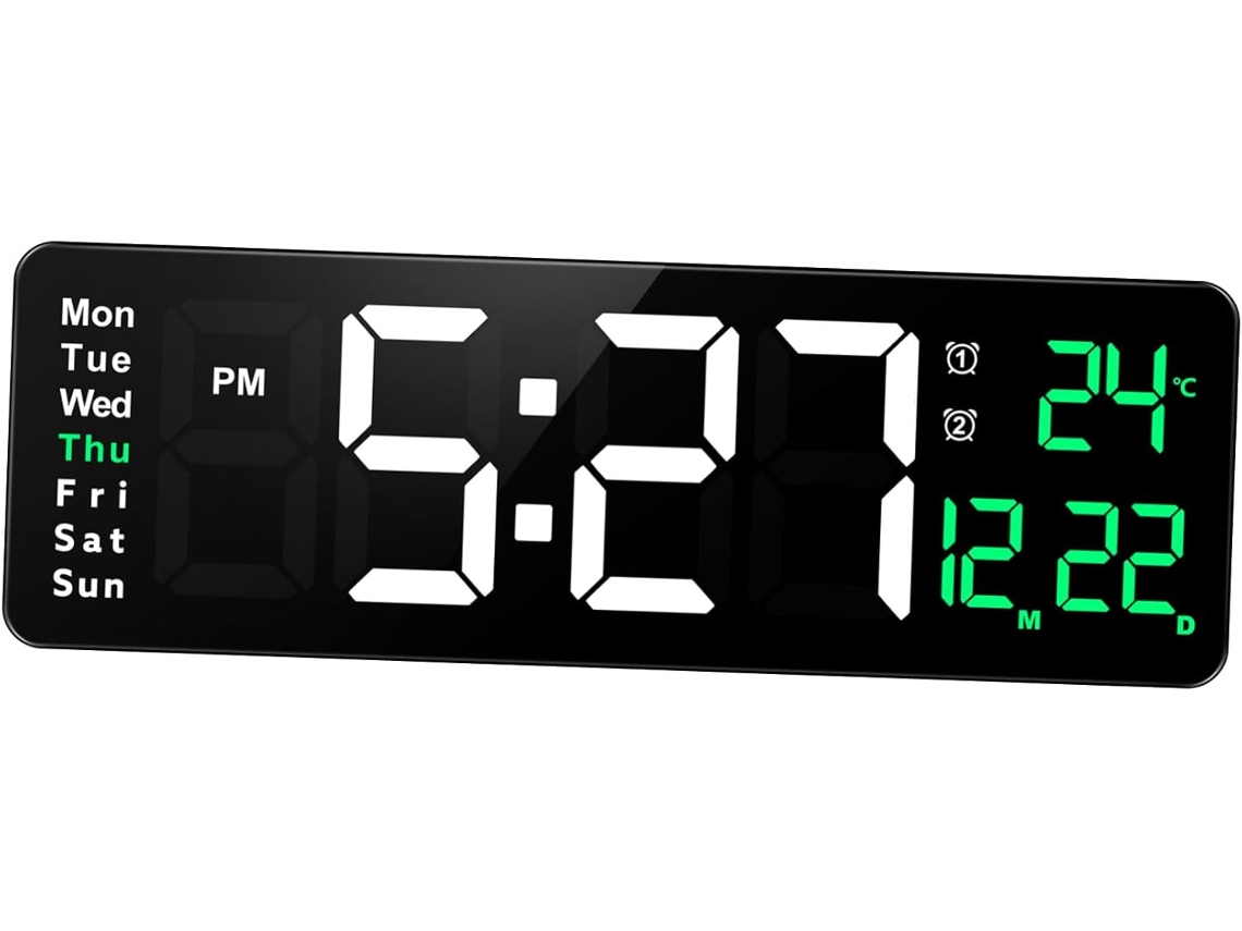 Reloj De Pared Digital Led Grande Con Temperatura, Fecha, Alarma Y Dos Niveles De Brillo.