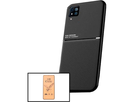 Kit Funda Magnetic Lux y Cristal Templado CeramicGlass Full Cover Curved Samsung Galaxy M22 PHONECARE Negro