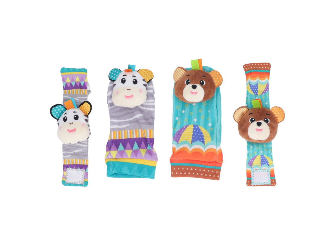 Adorable Y Colorido Conjunto De Calcetines Y Pulsera Para Bebés Con Sonajeros.