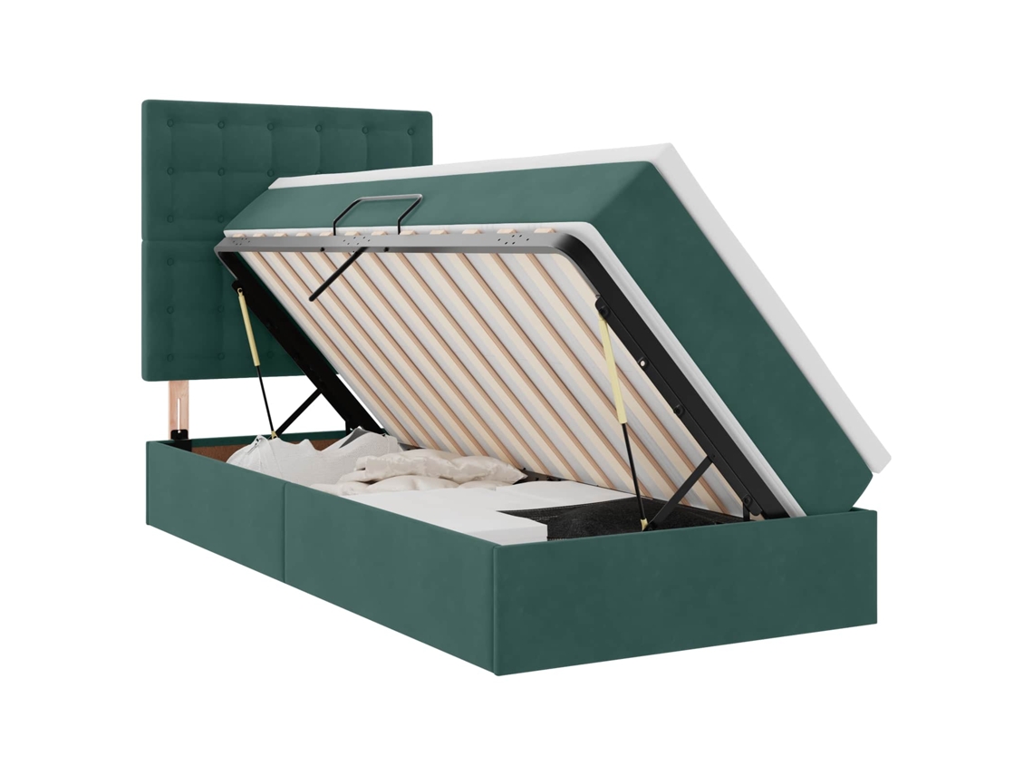 Syfax™ Cama De Almacenamiento Led Con Colchón Verde Oscuro