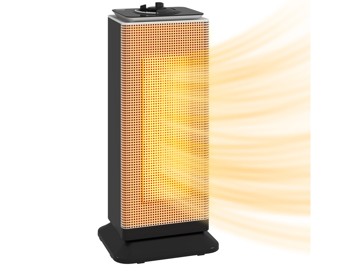 Calefactor eléctrico cerámico PTC de 2000 W con 3 modos, termostato ajustable, oscilación de 55°, para 15 m², 18 x 14 x 40,5 cm, negro.