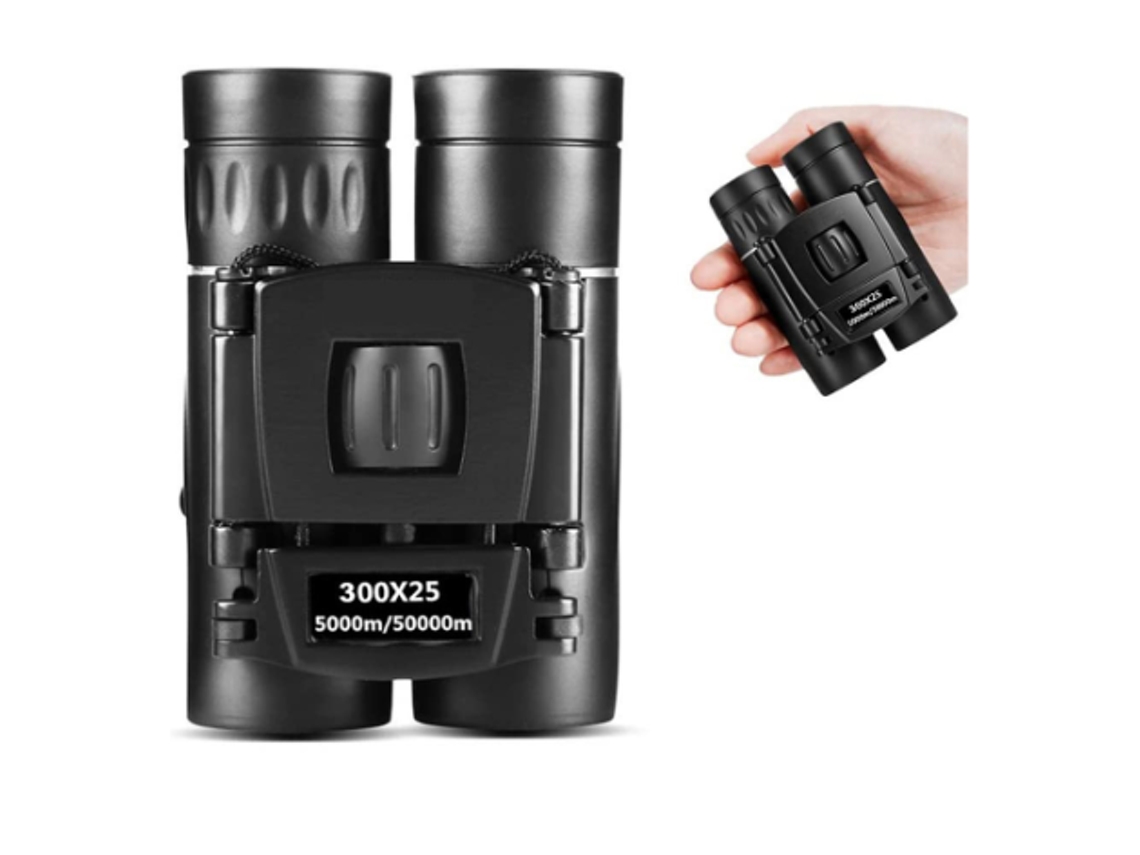 Binoculares compactos de alta potencia 300x25 con visión nítida en condiciones de poca luz para observación de aves y caza al aire libre (negro)