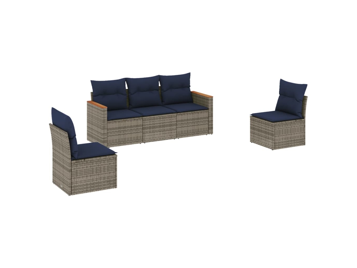 Maison Exclusive - Conjunto De Sofá De Jardín De 5 Piezas Con Cojines, Poliratán Gris
