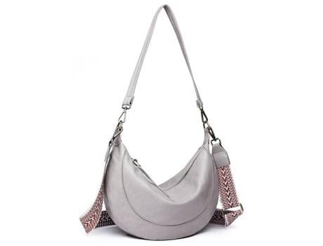 Bolsos cruzados Monedero para mujer Crescent Shoulder Hobo Monederos Bolso de cuero vegano con correa de guitarra ajustable, Macaron grey
