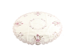 Mantel de goma con flores rojas redondas para decorar mesas de comedor y bodas. 85 cm.