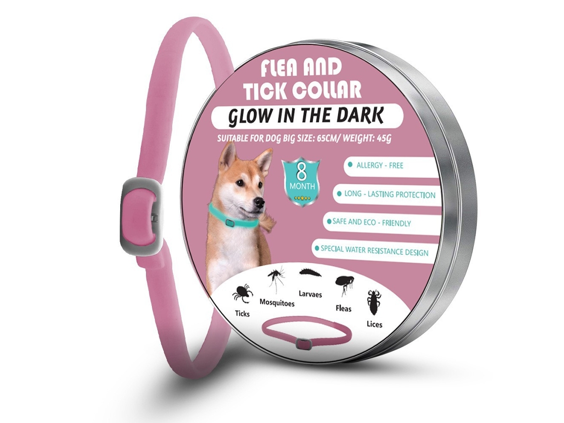 Collar Antirrobo Rosa Para Perros | 8 Meses De Protección, Luz Nocturna